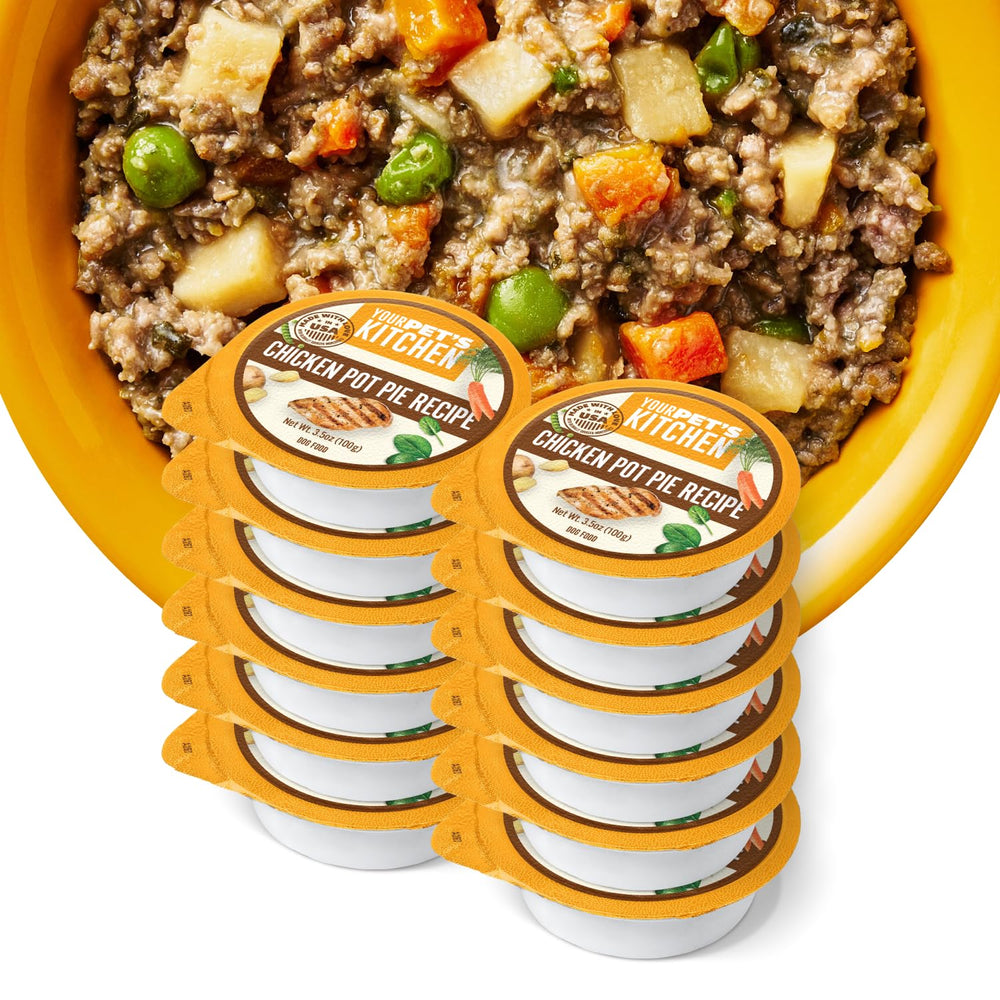 Your Pet's Kitchen wet dog food cups chicken pot pie pack of 12 - real chicken protein for dogs.