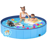 YSJILIDE portable dog pool folded in blue carry bag for storage.