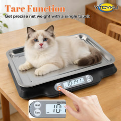 Tare function on YTCYKJ scale zeros containers for net weight measurements.
