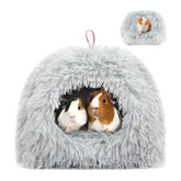 YUEPET plush guinea pig bed in grey with tree hole opening for cozy resting.