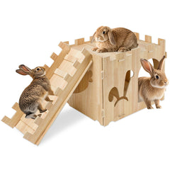 YUEPET large rabbit castle with ramp offers easy access and cozy play for small pets