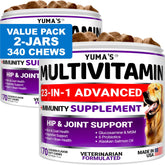 YUMA'S 2-pack dog multivitamin bottle shows complete daily health support.