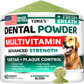 YUMA'S Advanced dog dental powder bottle pour for easy dosing and fresh breath