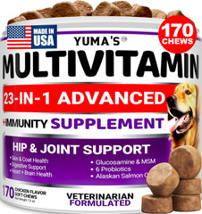 YUMA'S dog vitamins bottle with 170 treats for overall health