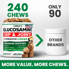 YUMA'S glucosamine for dogs bottle shows easy dosing for ongoing joint care.