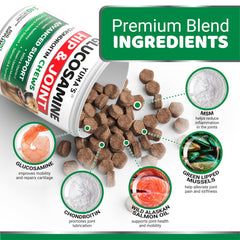 YUMA'S glucosamine for dogs large-breed formula aids sturdy hips.