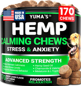 YUMA'S Hemp Calming Chews packaging shows premium canine anxiety relief.