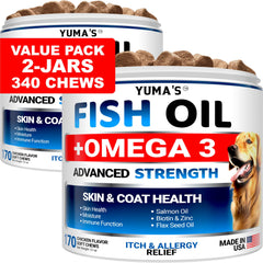 YUMA'S Omega-3 dog chews in a bottle promote healthy skin and coat.