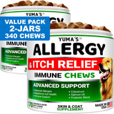 YUMA'S dog allergy chews bottle shown for convenient daily use and skin support