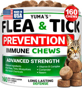 YUMA'S Flea Treatment for Cats bottle with beef liver chews for daily protection.