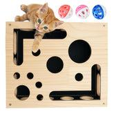 Yumcute cat nail-file enrichment box with wooden scratcher during play