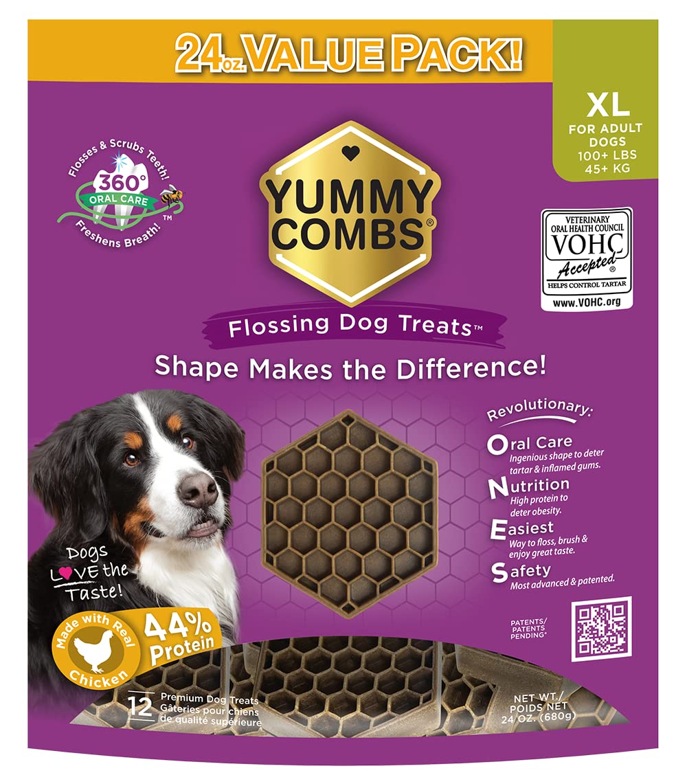 Yummy Combs packaging image shows Vet VOHC approved dental treats.