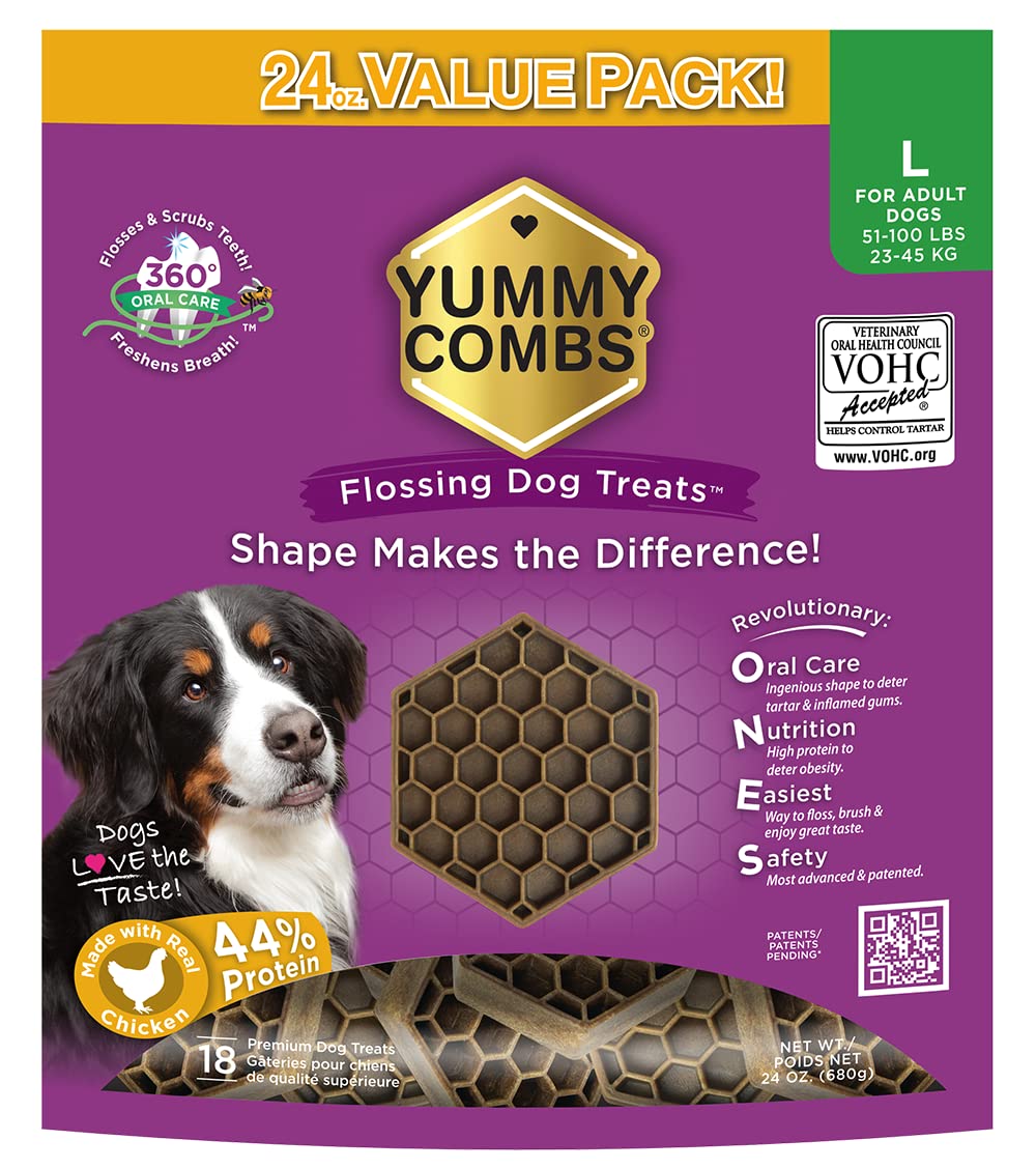 Yummy Combs dog dental treats pack 24oz 18 chews for daily dental care