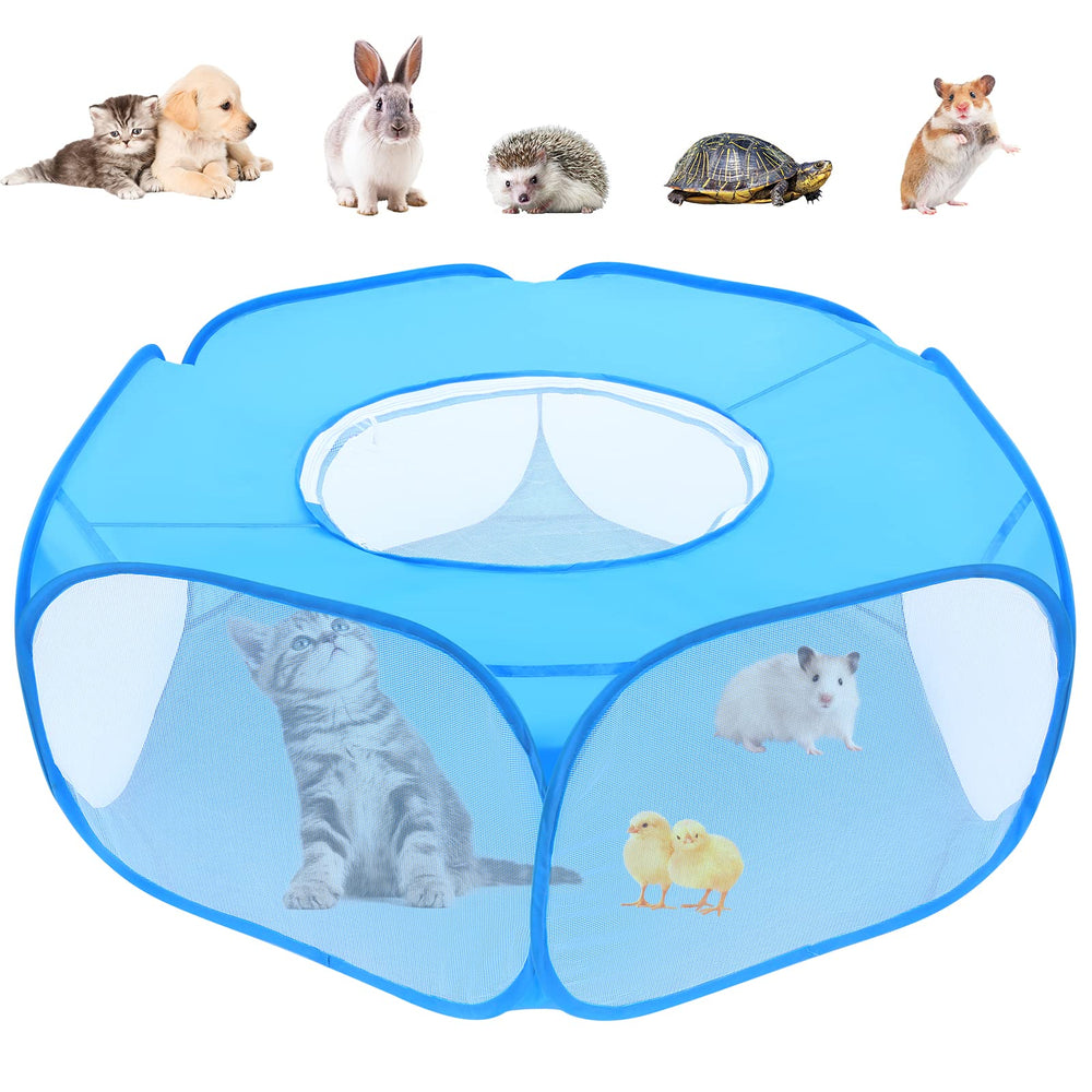 Yummy Sam playpen with blue top cover ready for indoor or outdoor use, showcasing safety features.