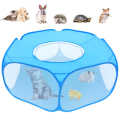 Yummy Sam playpen with blue top cover ready for indoor or outdoor use, showcasing safety features.