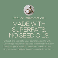 Yumwoof Organic coconut oil bottle highlighting omega fats for healthy skin.