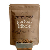 Yumwoof Perfect Kibble beef pieces in bag; convenient daily feeding.