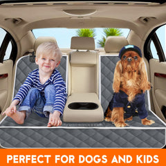 Yuntec dog car cover showing adjustable headrest straps for a secure fit