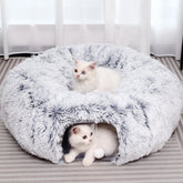 YUYAFN Plush Cat Tunnel Bed circle gray offers cozy play and nap space.