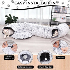 YUYAFN Plush Cat Tunnel Bed semi-circle gray provides versatile lounging and exploration.