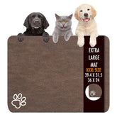 Yuzshin dog food mat 36x24 with absorbent surface keeps spills contained.