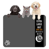 Yuzshin dog food mat with absorbent surface to prevent spills and keep floors clean.