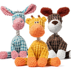 Zagrine donkey plush dog toy with squeaker for interactive play and fetch.