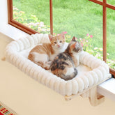 Zakkart SnugCloud window perch with wood frame provides a sturdy sunlit spot for cats.