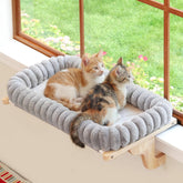 Zakkart SnugCloud window perch shows a sturdy wood frame for secure sunlit lounging.