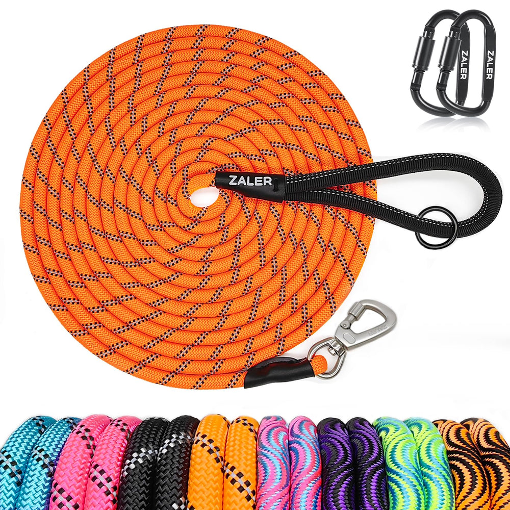 ZALER long dog leash 50ft orange for reliable recalls during training and walks