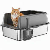 Zarler XL stainless steel litter box front view with high sides for big cats