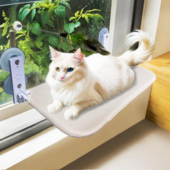 ZBUQ cat window perch seat in cream offers steady sunlit lounging.