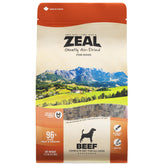 ZEAL Canada air-dried beef recipe bag showing a complete grain-free dog food option