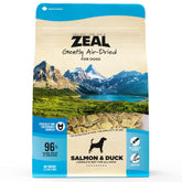 ZEAL Canada air-dried salmon and duck kibble close-up highlighting protein-rich texture for dogs.