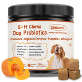 ZEBORA dog probiotics pumpkin chews on package, supporting daily gut balance.