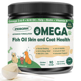 ZEBORA Omega-3 for dogs bottle pour shows easy daily dosing for balanced fatty acids.