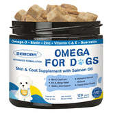 ZEBORA Omega-3 dog oil bottle pour highlights easy dosing for healthy skin and coat.