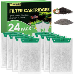 Zeefpod 24-pack packaging shows ready-to-use filters for quick replacement in small aquariums.