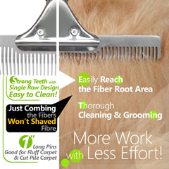 ZEMOZEN stainless steel teeth deep-clean action lifting hair from carpet fibers