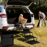 Zendova dog stairs in car trunk showing non-slip surface for safe access