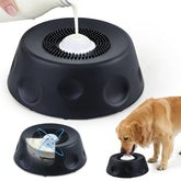 Zenflux dog liquid slow feeder bowl with rolling ball promotes extended licking sessions.