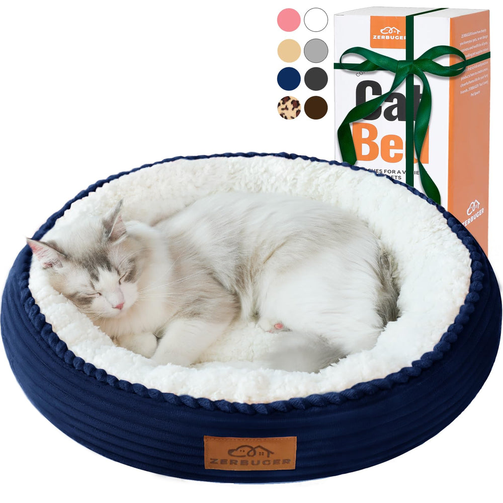 Zerbuger 20in round donut cat bed in navy offers a cozy resting space