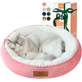 Zerbuger 20in round pink cat bed offers cozy indoor naps with plush donut design.