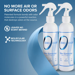 Zero Odor spray mist in air demonstrates odor elimination across a room