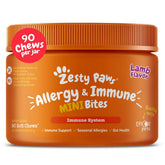 Zesty Paws Allergy Immune Bites bottle illustrating convenient dog immune support