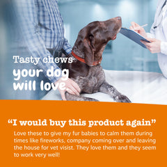 Zesty Paws calming chews closeup feature melatonin and Ashwagandha for anxious moments.