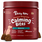 Zesty Paws Calming Chews bottle for dogs offers easy daily calm.