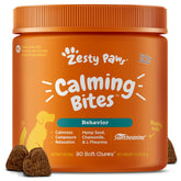 Zesty Paws Calming Chews turkey bottle promotes daily relaxation for dogs.