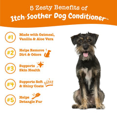 Pouring Zesty Paws conditioner during bath for even coverage.
