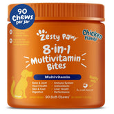 Zesty Paws dog multivitamin bottle closeup for easy daily supplementation